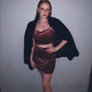 velvet cropped cami and skirt set